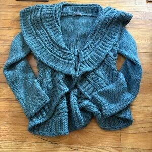 Elsamanda Dusty Teal Tie Front Cardigan Size Medium